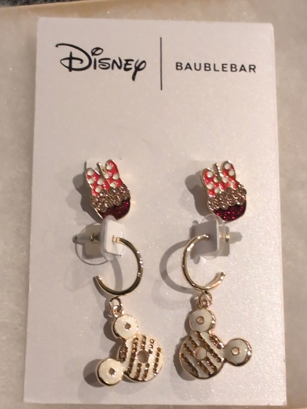 Disney Gold and Pink Minnie & Mickey Dangle Hoop Earrings